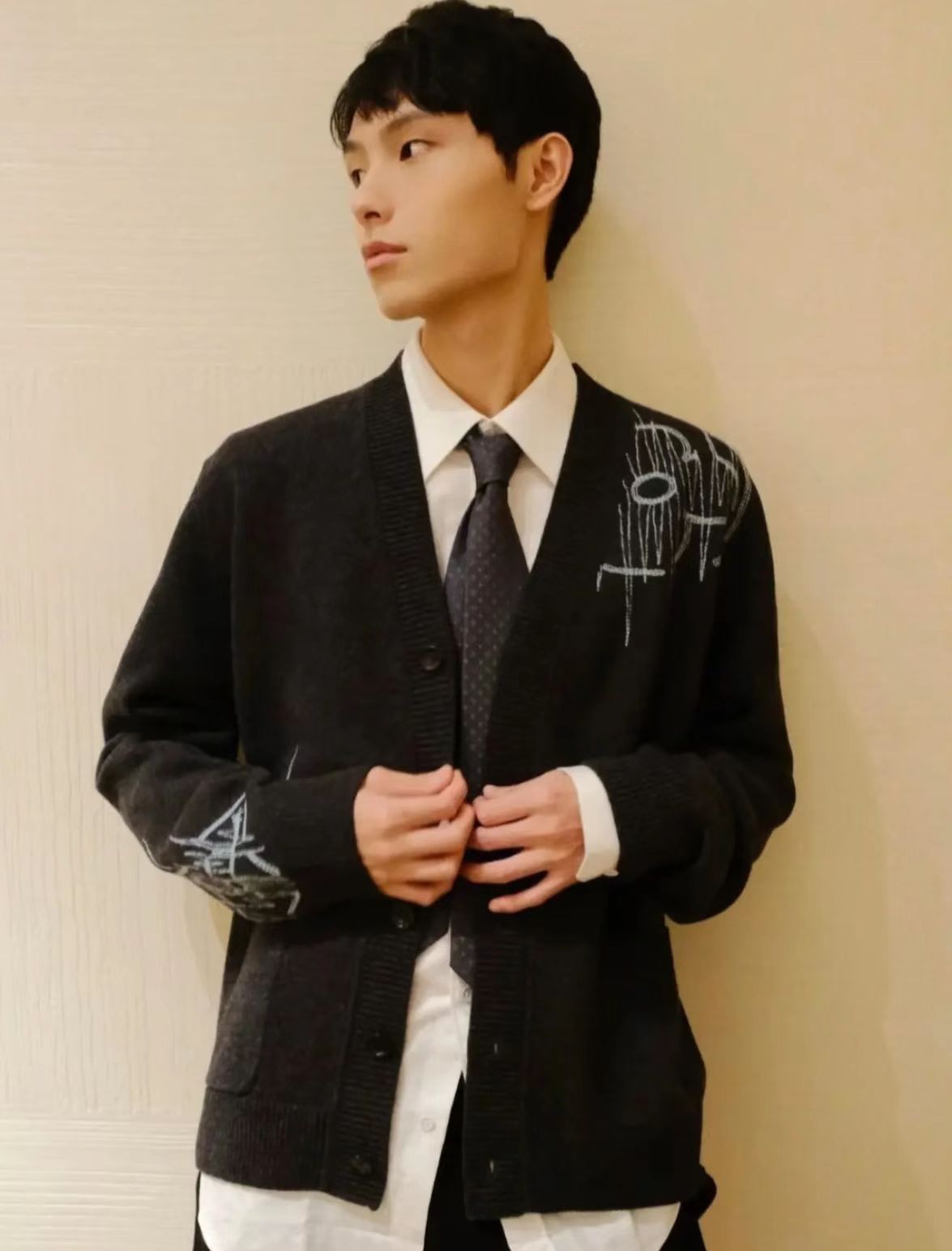 L-VxFREQUENCY Irregular Embroidered Mohair Cardigan