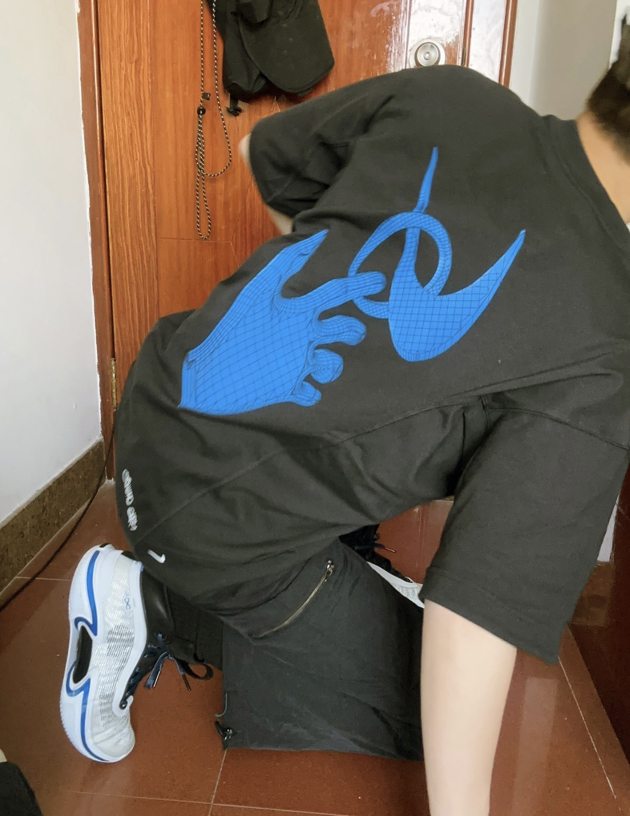 Nike co-OW asymmetrical hem letter printing short sleeves