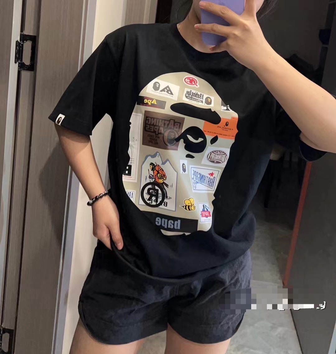 BAPE ape-man initials pattern label printing short sleeves