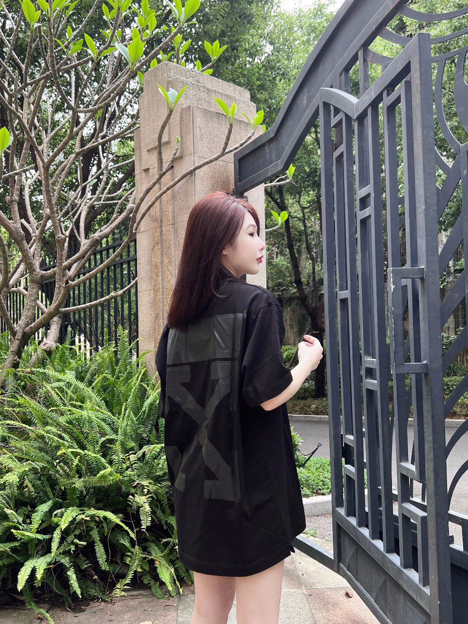 OW overlapping arrowhead pattern printing short sleeves