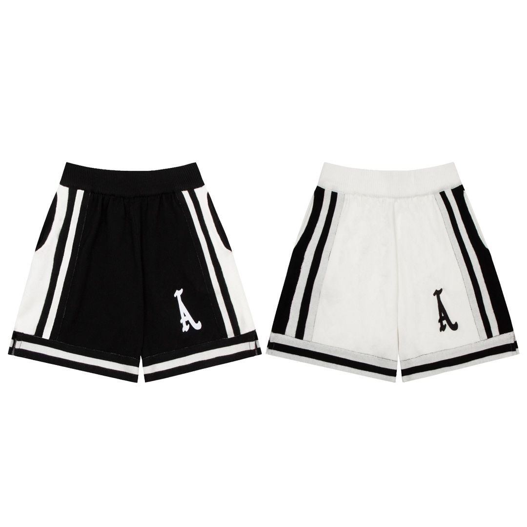Letter A black and white striped knitted shorts