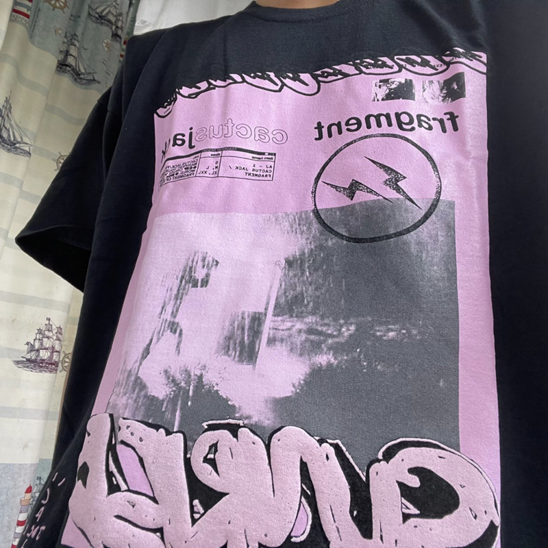 Travis Scott Lightning Fujiwara letter printing pattern short sleeves