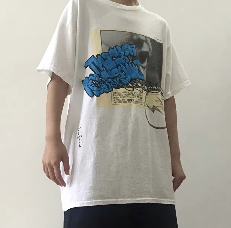 Travis Scott Joint badge style Logo letter foam printing round collar and short sleeves