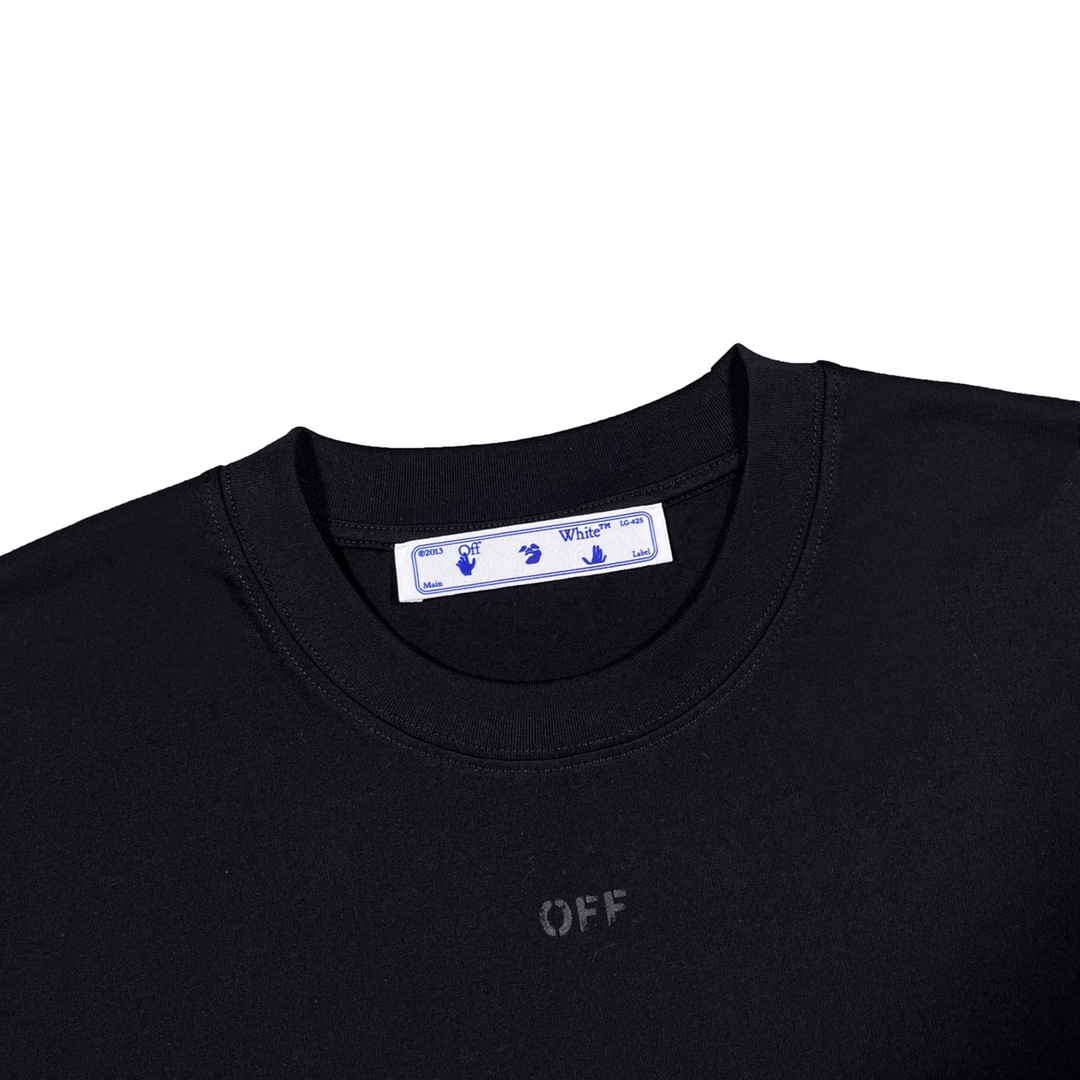 Ow overlapping printed short-sleeved black tape arrow T-shirt