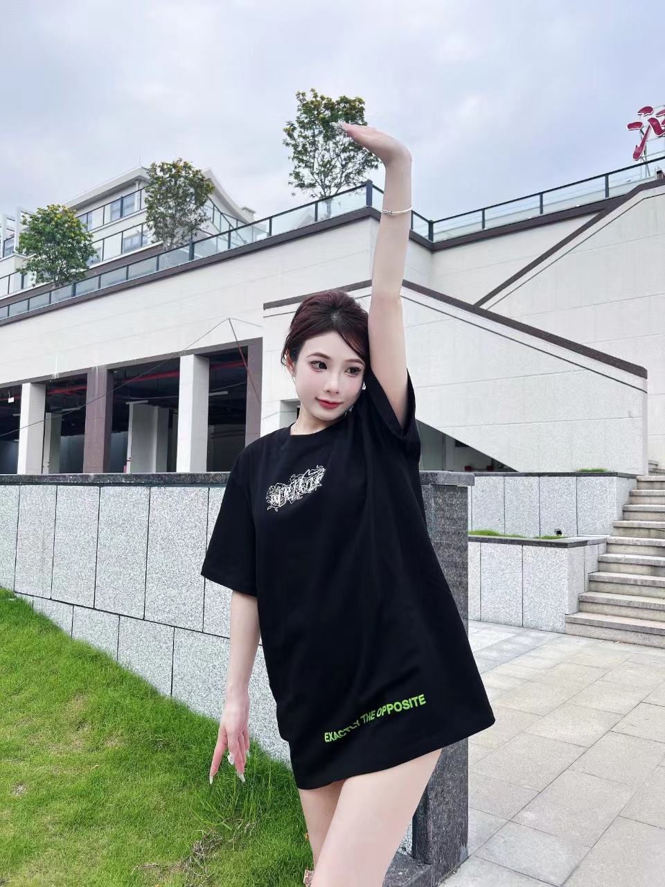 OW embroidery flocking print pattern short sleeve