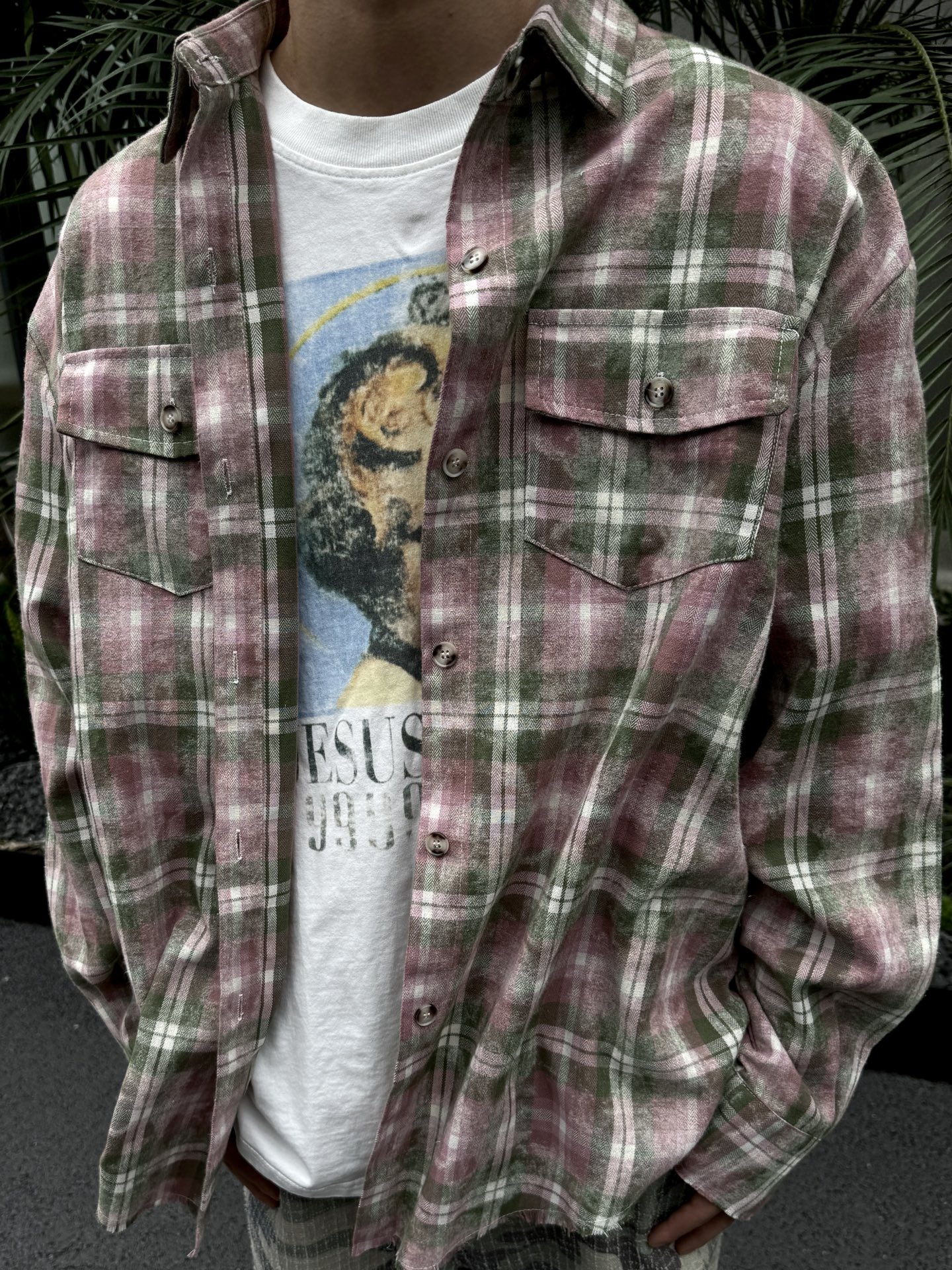 Vintage distressed and mottled DirtyFit worn-look plaid flannel pure cotton Shirt