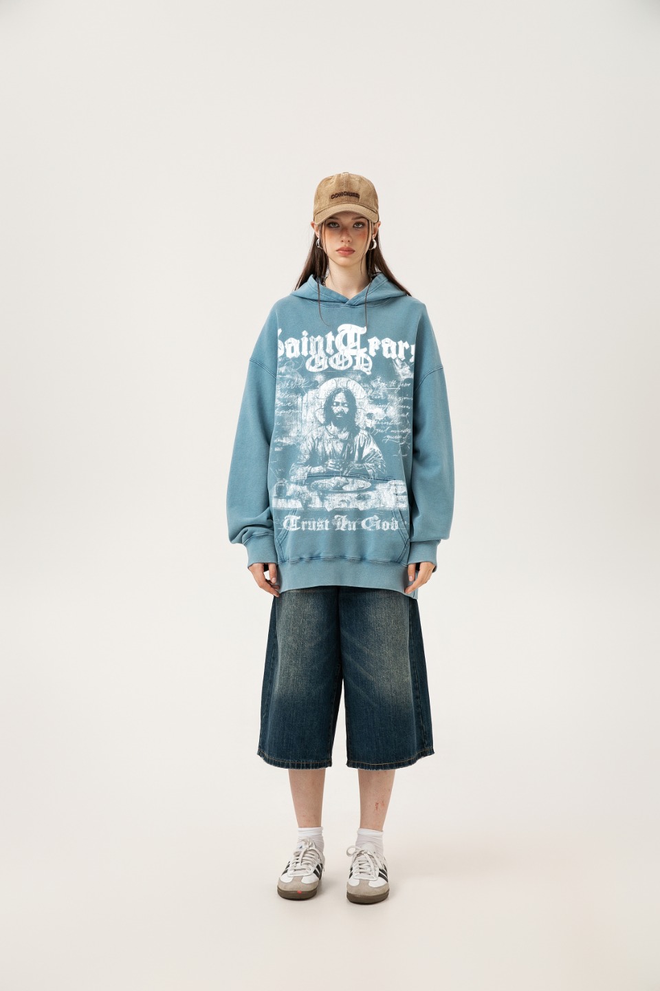 Saint Mich@el tears washed distressed salt-treated 400g heavy-weight vintage terry hoodie