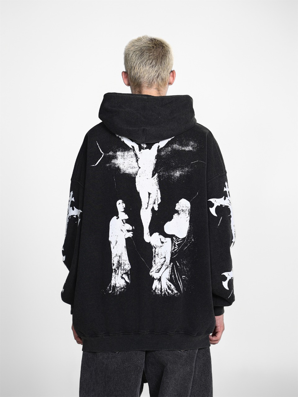 Saint Mich@el tears washed distressed salt-treated 400g heavy-weight vintage terry cloth hoodie