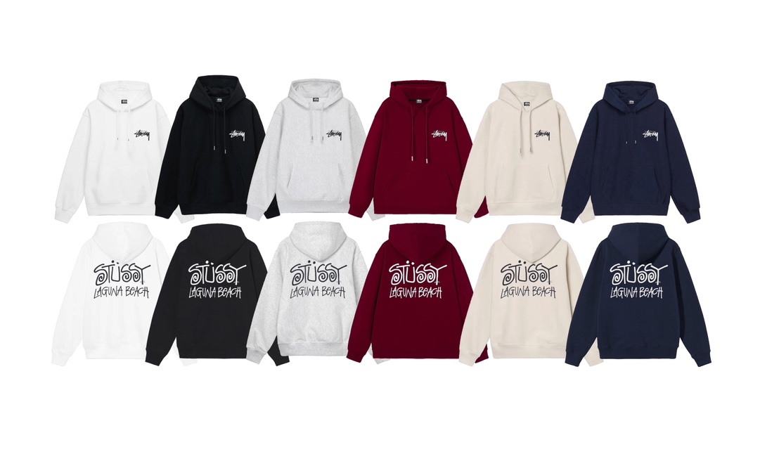 Stu$$y LAGUNA BEACH short-sleeve hoodie with script logo graphic print