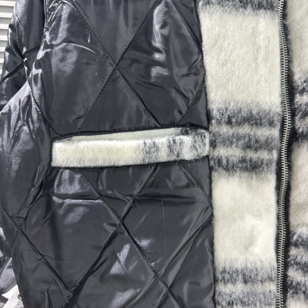 Stone 1sland Black and White Checkered Wool-cotton Padded Jacket